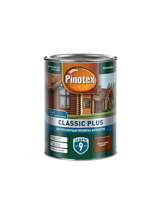 Пропитка Pinotex, Classic Plus, для дерева, антисептик, красное дерево, 0.9 л