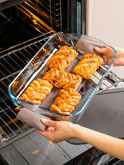 Форма для запекания стекло, 25х40х6 см, 3.85 л, прямоугольная, с крышкой, Borcam, 59124GREY