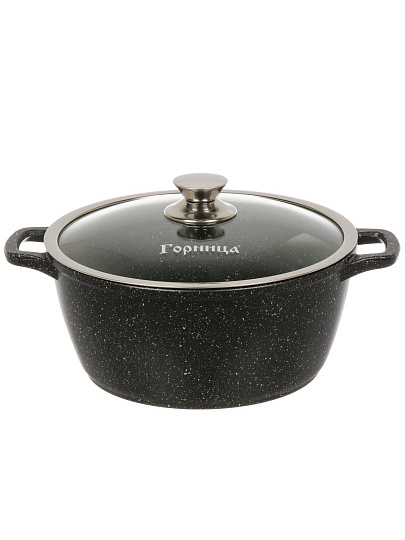 Кастрюля литой алюминий, антипригарное покрытие, 4 л, крышка стекло, Горница, Гранит Induction, Ик243аг, индукция