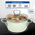 Кастрюля эмалированная сталь, 1.5 л, крышка стекло, металлические ручки, сферический, Сантэкс, Слм, 1-2415211, салатовый ментол, индукция - фото 6