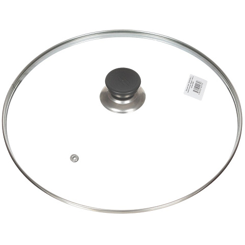 Крышка для посуды стекло, 30 см, Daniks, металлический обод, кнопка пластик, HA231