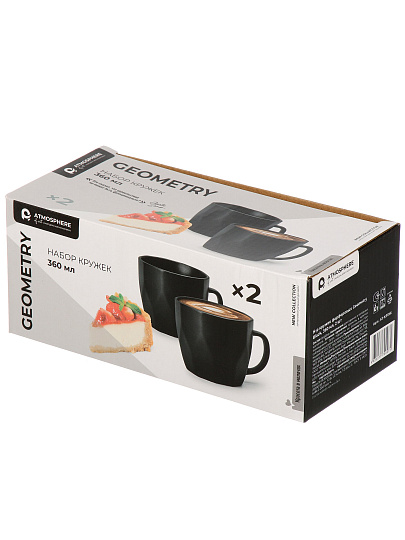 Кружка фарфор, 2 шт, 360 мл, Geometry Black, Atmosphere, AT-K3196