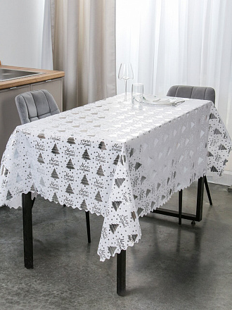Скатерть 150х180 см, 100% полиэстер, Елочка, серебристая, A170021
