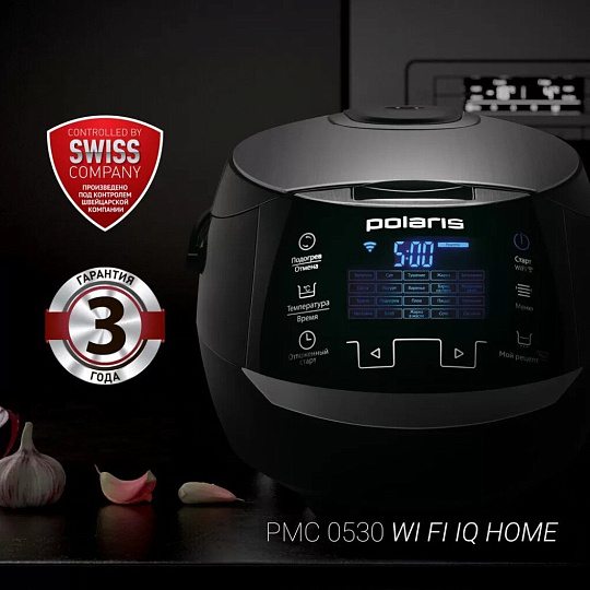 Мультиварка Polaris, PMC 0530 Wi FI IQ Home, 21 программа, 5 л, 860 Вт, керамическое покрытие чаши, антипригарное покрытие, черная