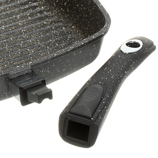 Сковорода-гриль литой алюминий, 26 см, антипригарное покрытие, Горница, Гранит, съемная ручка, квадрат, сг2652аг