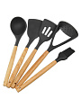 Набор кухонных принадлежностей 14 предметов, силикон, бамбук, в стакане, черный, Daniks, Y4-9561 - фото 4