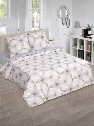 Постельное белье 2-спальное, простыня 160х200 см, 2 наволочки 70х70 см, пододеяльник 175х215 см, простыня на резинке, АртПостель, поплин, Серафима