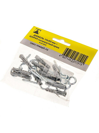 Дюбель дюбель-гвоздь, диаметр 6х30 мм, 10 шт, + шуруп полукруглый крюк 10 шт, Bartex, 00416