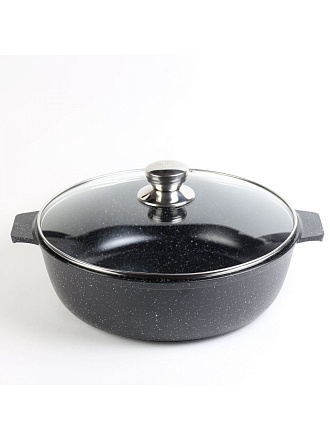 Жаровня алюминий, 30 см, 5 л, антипригарное покрытие, Алтей, Granit Perfection black, 09-0550-310, с крышкой