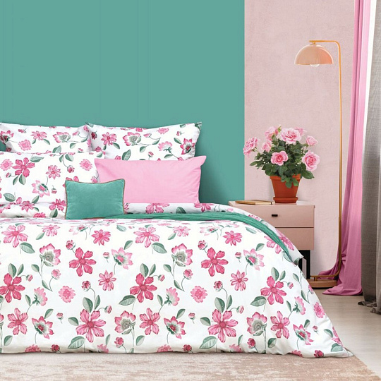 Постельное белье 2-спальное, простыня 195х220 см, 2 наволочки 50х70 см, пододеяльник 175х215 см, Sova&amp;Javoronok, перкаль, Альпийская роза