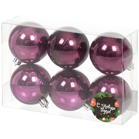 Елочный шар 6 шт, темно-пурпурный, 6 см, пластик, SYQD-0119156DP