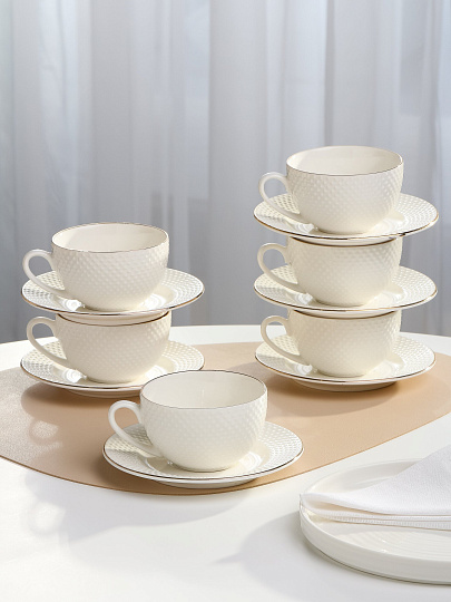 Набор чайный фарфор, 12 предметов, на 6 персон, 275 мл, Jewel, Адель, ПС0014-33
