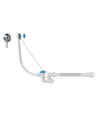 Сифон для ванны, с переливом, с ревизией, с гибкой трубой 40х40/50, Aquanova, 1525(E255)