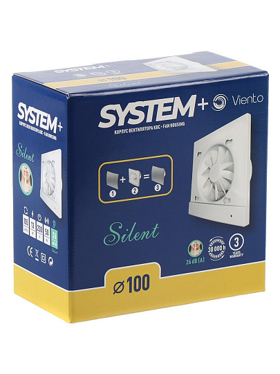 Корпус вентилятора настенный, Viento, установочный диаметр 100 мм, 13 Вт, 105 м³/ч, SYSTEM+, КВС 100СН