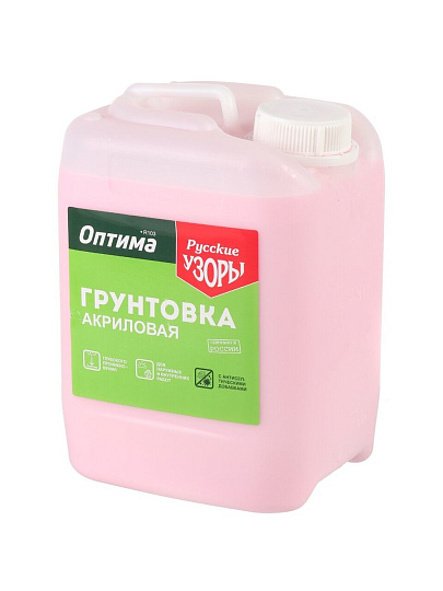 Грунтовка водно-дисперсионная, акриловая, Русские узоры, Оптима R103, глубокого проникновения, для внутренних и наружных работ, 5 л