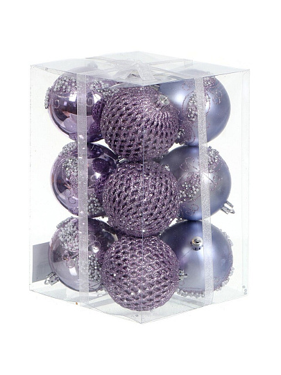 Елочный шар 12 шт, лавандовый, 8 см, пластик, SYQB-0121265