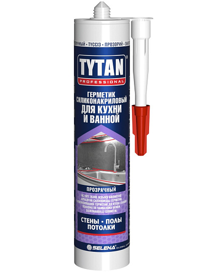 Герметик силикон-акриловый, для кухни и ванной, Tytan, 16142, 280 мл, бесцветный