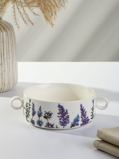 Салатник фарфор, круглый, 16 см, с ручками, Лаванда, Bronco, 189-271