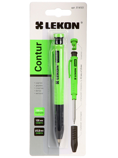 Карандаш строительный, 205 мм, автоматический, стержень 2.8 мм, блистер, черный, Lekon, Contur, 14101