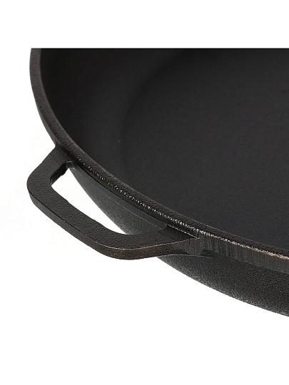 Сковорода чугун, 28 см, Гардарика, 0128, черная, съемная ручка, с деревянной ручкой, индукция