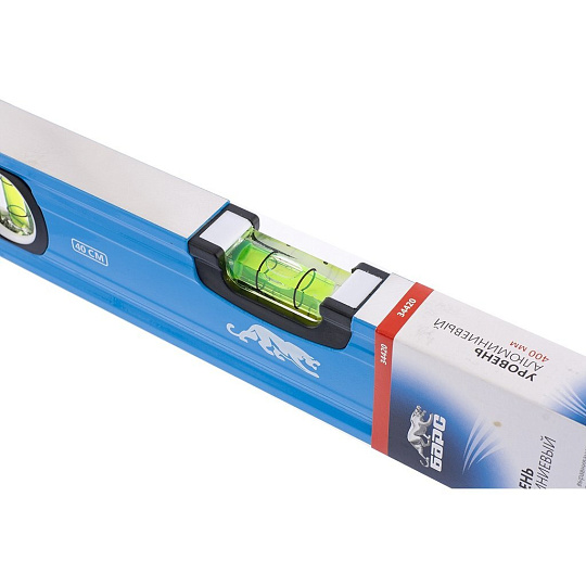 Уровень алюминиевый, 400 мм, профиль 1,6 мм, фрезерованный, заглушки, 3 глазка, Барс, 34420