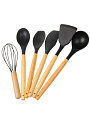 Набор кухонных принадлежностей 19 предметов, силикон, бамбук, на подставке, с доской, черный, Daniks, Y4-9609 - фото 5
