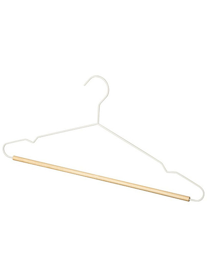 Вешалка-плечики для одежды, 42 см, металл, дерево, 3 шт, с дерев перекладиная, белая, Винтаж, 107894