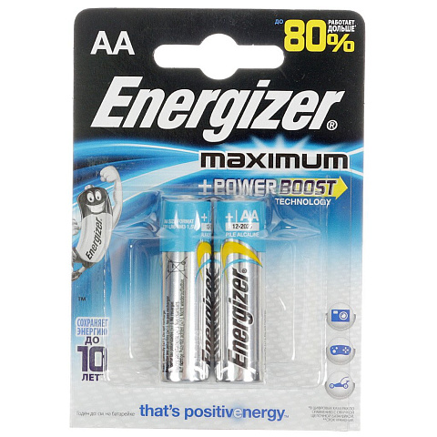 Батарейка Energizer, АА (LR06, LR6), Alkaline Maximum, алкалиновая, 1.5 В, блистер, 2 шт, 634133Е