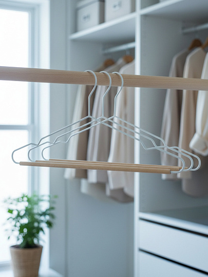 Вешалка-плечики для одежды, 42 см, металл, дерево, 3 шт, с дерев перекладиная, белая, Винтаж, 107894