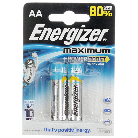 Батарейка Energizer, АА (LR06, LR6), Alkaline Maximum, алкалиновая, 1.5 В, блистер, 2 шт, 634133Е