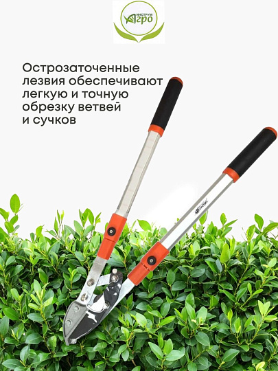 Ножницы садовые для кустарников, 450 мм, с овальными ручками, Инструм-Агро, НКТО S331A-В, телескопическая штанга, 010145
