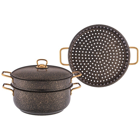 Кастрюля-мантоварка Agnessчерное золото, 28x12/28х7,3/28х7,3 см,покр granit, pfoa free, 936-134