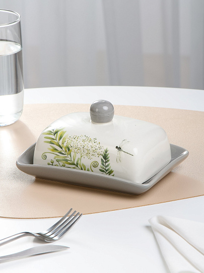 Масленка керамика, 17х8.5 см, крышка керамика, Prima Collection, Дикий папоротник, PC74WF/HC601R-C3