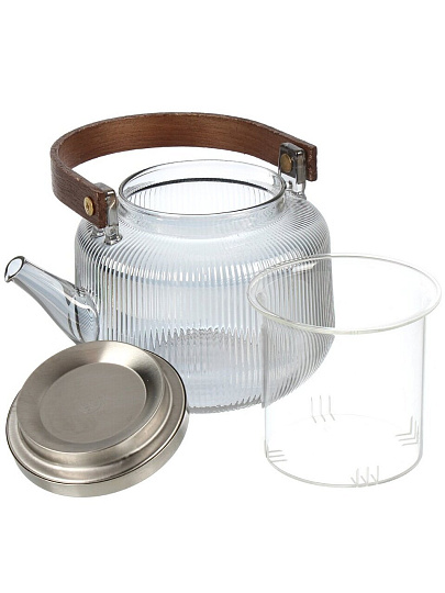 Чайник заварочный стекло, 1 л, с ситечком, деревянная ручка, Грани, B050087, графит