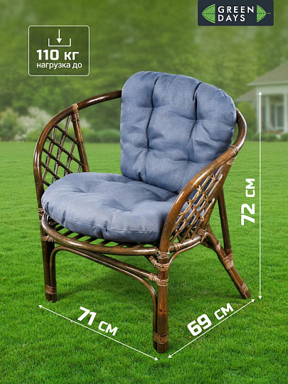 Мебель садовая Green Days, Мальдивы мини, кофейная, стол, 55х55х56 см, 2 стула, подушка серо-голубая, 110 кг, IND13WG