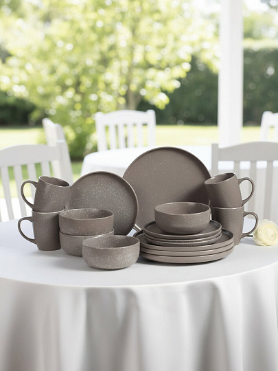 Сервиз столовый керамика, 16 предметов, на 4 персоны, Millimi, 824-174, серый
