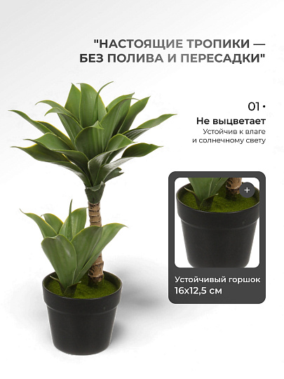 Цветок искусственный в кашпо Агава, горшок 16х12.5 см, 55 см, Y4-9785