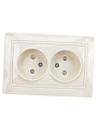 Розетка скрытой установки, 2 гнезда, без заземления, 16 А, с защитными шторками, ABS пластик, IP20, слоновая кость, UNIVersal, Севиль, Б-С0048