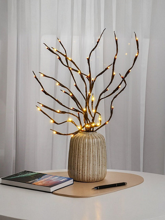 Набор веток со светодиодами 1 режим, теплый белый свет, черный, на батарейках, 3 ветки, по 20 LED на каждой, 70 см, Y4-9903