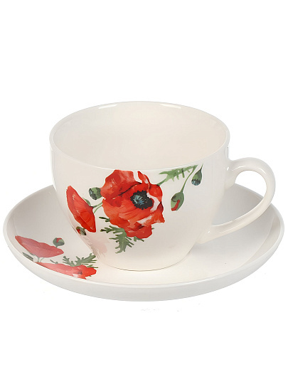 Набор чайный керамика, 2 предмета, на 1 персону, 280 мл, Daniks, Алый мак, подарочная упаковка