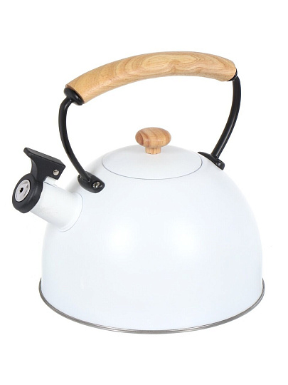 Чайник нержавеющая сталь, 2.5 л, со свистком, матовый, ручка деревянная, Daniks, индукция, белый, MSY-078W