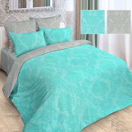 Постельное белье 1.5-спальное, простыня 150х215 см, 2 наволочки 70х70 см, пододеяльник 145х215 см, Love Story, полисатин, Жаккард однотонный мятный