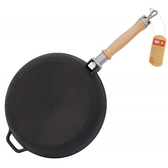 Сковорода чугун, 20 см, Биол, съемная ручка, с деревянной ручкой, индукция, 0120