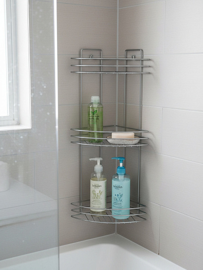 Полка для ванной металл, настенная, 3 яруса, угловая, 21х21х62 см, хром, Пу-пр-059