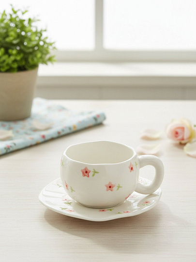 Чайная пара фарфор, 2 пр, 1 перс, 320 мл, Цветик, В060823
