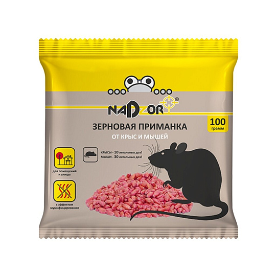 Родентицид Nadzor, от крыс и мышей, зерновая приманка, 100 г