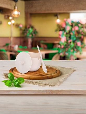 Сахарница 400 мл, пластик, с крышкой и ложкой, белая, Альтернатива, Джелли, М8295