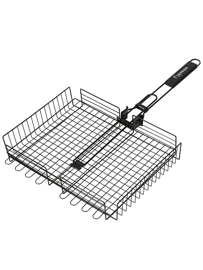 Решетка барбекю 400х300х70 мм, Гурман, хром, нержавеющая сталь, антипригарное покрытие, рукоятка дерево, складная, 11100107-1(40-30)
