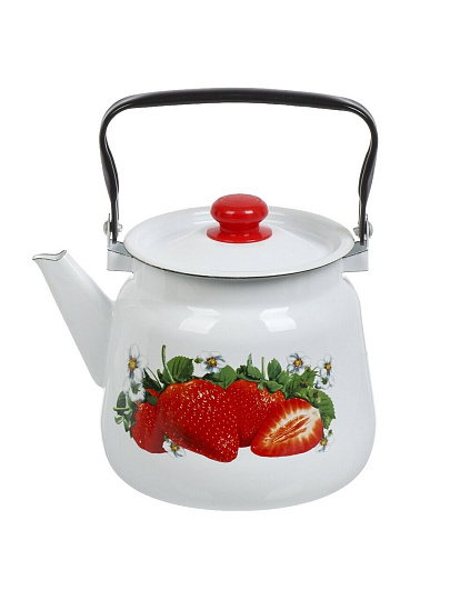 Чайник сталь, эмалированное покрытие, 3.5 л, с кнопкой, Сибирские товары, Клубника садовая, белый, С2716.3*59