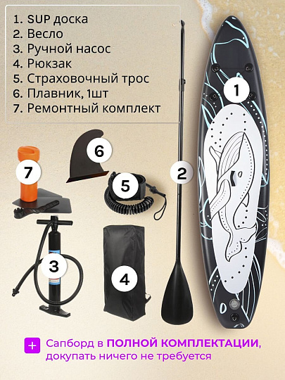 Сап борд надувной 330х81х15 см, одинарный ПВХ, рюкзак, насос, весло и лиш, ремкомплект, 190 кг, SUP005